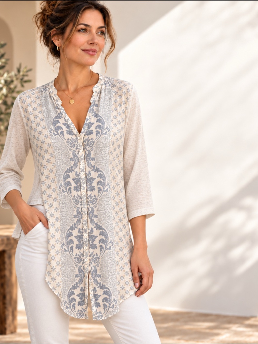 BIYA by Johnny Was Paisley Panel Button Down Tunic Top – Excellent Condition